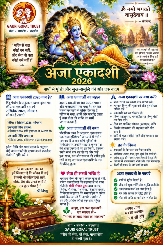 अजा एकादशी 2026 भगवान विष्णु पूजा और व्रत